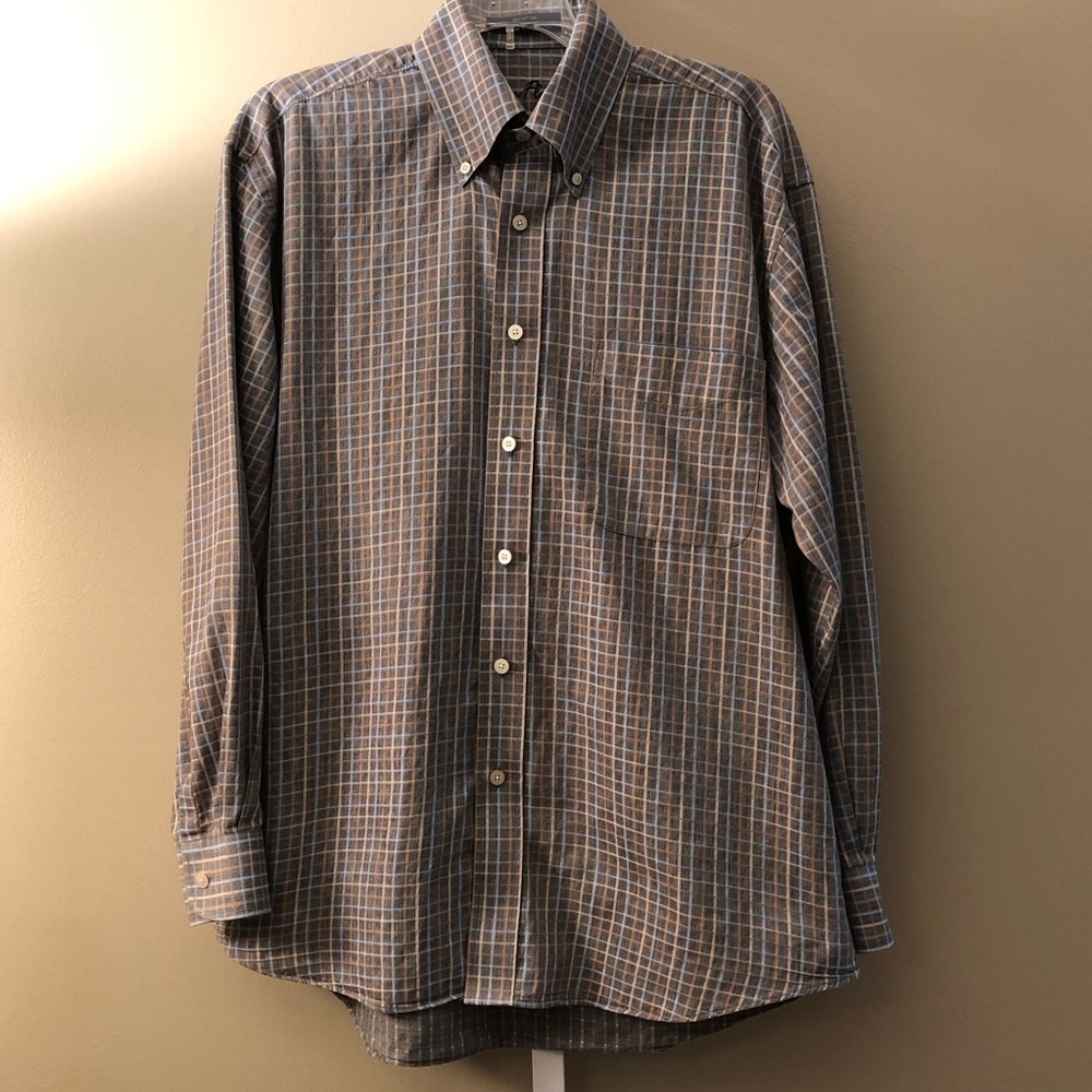 Alan Flusser Men's Gray, Blue, Tan Dress Shirt Size M